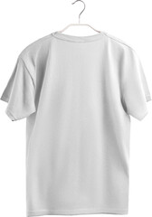 White t-shirt mockup, png, oversized clothes on a hanger, isolated.