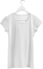 White t-shirt mockup, png, female clothes on a hanger, isolated.