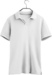 White polo mockup, png, mens t-shirt on a hanger, isolated.