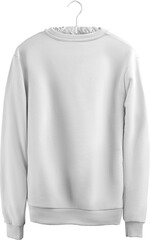 White sweatshirt mockup, png, universal pullover on a hanger, isolated.