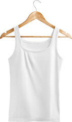 White t-shirt mockup, on a hanger, png, fashionable underwear, isolated.