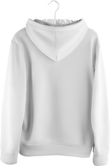 White hoodie mockup on a hanger, png, fashionable universal clothing, isolated.