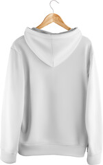 White hoodie mockup on a hanger, png, fashionable universal clothing, isolated.