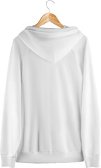 White hoodie mockup on a hanger, png, fashionable universal clothing, isolated.