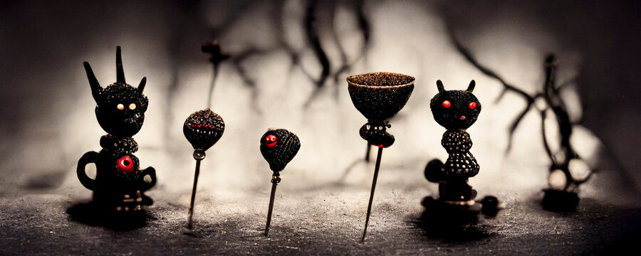 vodoo imps for halloween celebration party. cgi background.