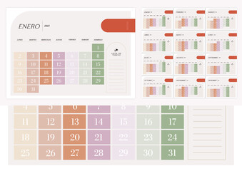 Calendario 2023 en estilo moderno y colores pastel editable e imprimible - obrazy, fototapety, plakaty