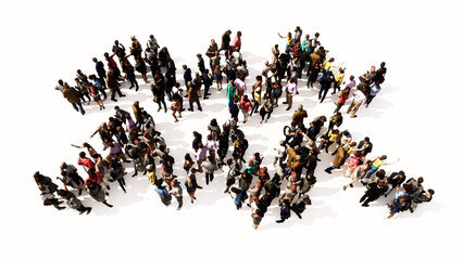 Concept or conceptual large gathering  of people forming aquarius zodiac sign on white background. A 3d illustration symbol for esoteric, the mystic, the power of prediction of astrology