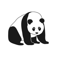 Giant panda full body icon. Simple panda bear sign. Black and white vector illustration.