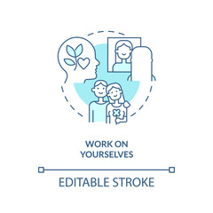 Work on yourselves turquoise concept icon. How to save relationship abstract idea thin line illustration. Self talk. Isolated outline drawing. Editable stroke. Arial, Myriad Pro-Bold fonts used