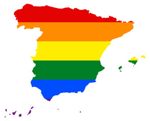 Spain map with pride rainbow LGBT flag colors