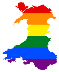 Wales map with pride rainbow LGBT flag colors