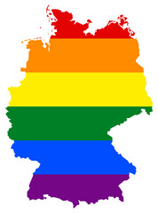 Germany map with pride rainbow LGBT flag colors