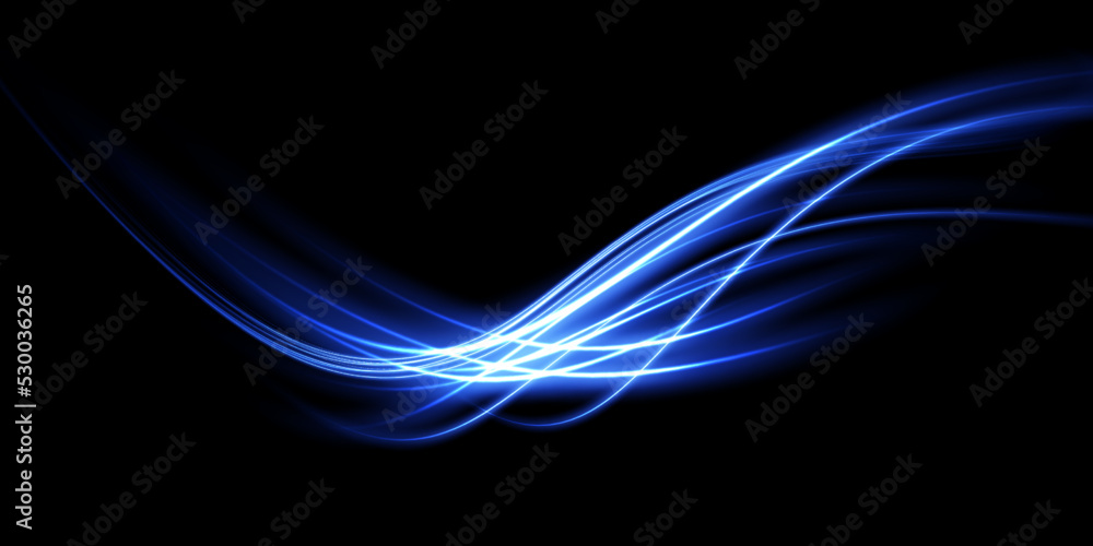 Poster abstract light lines of movement and speed in blue. light everyday glowing effect. semicircular wave