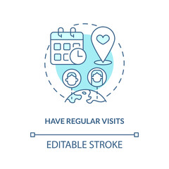Have regular visits turquoise concept icon. Fixing long-distance relationship abstract idea thin line illustration. Isolated outline drawing. Editable stroke. Arial, Myriad Pro-Bold fonts used