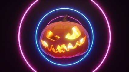 Happy Jack o Lantern VJ Loop, Halloween Background 3D Rendering