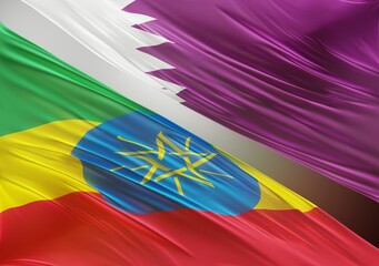 Abstract Ethiopia Flag, next to Qatar Flag 3D Render(3D Artwork)