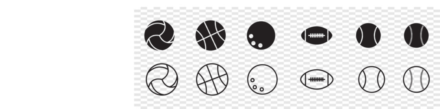 Sport balls vector icon design template. Modern balls icon of football, baseball, basketball, tennisball, volleyball