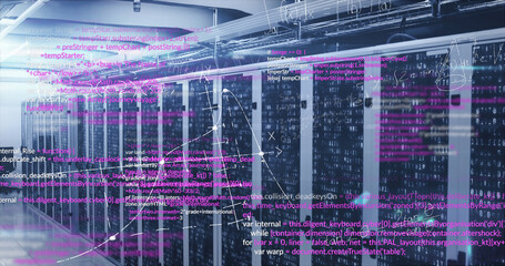 Image of mathematical equations and data processing over computer servers