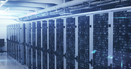 Image of mathematical equations and data processing over computer servers