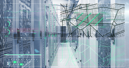 Image of statistics, connections and data processing over computer servers