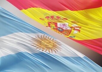 Abstract Argentina Flag, next to Spain Flag 3D Render(3D Artwork)