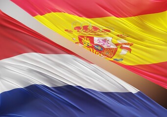 Abstract Netherlands Flag, next to Spain Flag 3D Render(3D Artwork)