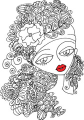 Black and white beauty hair mandala pattern design vector drawing
