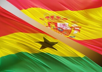 Abstract Ghana Flag, next to Spain Flag 3D Render(3D Artwork)