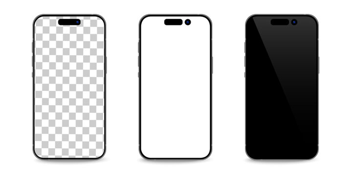 IPhone 14 Pro, IPhone 14 Pro Max Space Black mockup .Set of realistic smartphone. Mock-up screen front view iphone with transparent, white and black screen phone. .Vinnitsa,Ukraine-September 12,2022