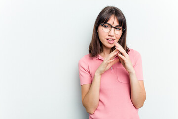 Young caucasian woman isolated on white background making up plan in mind, setting up an idea.