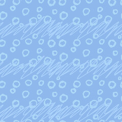 Hand drawn abstract, scribble blue bubbles seamless pattern. Cute line doodle for bathroom, fabric textile, paper.