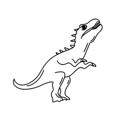 Dinosaur Tyrannosaurus contour black image on white background. Dino coloring book isolated vector illustration. Sketch prehistoric extinct jurassic animal