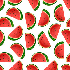 Illustration of a seamless pattern with watermelon slices. Juicy fruits.