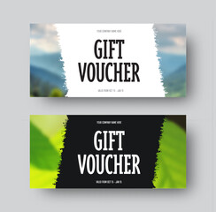 Naklejka na ściany i meble EPS vector gift voucher, with creative design, vertical line in the center with white, black background, company info, valid from.