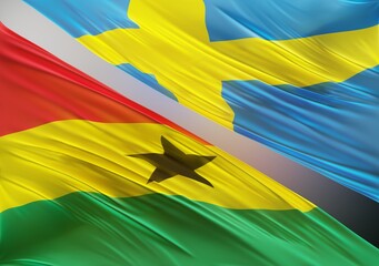 Abstract Ghana Flag, next to Swedish Flag 3D Render(3D Artwork)