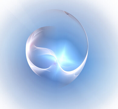 Delicate white circle, star and wave. Abstract fractal graphics