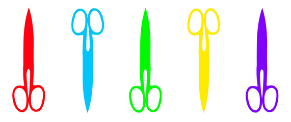 Topview of Set Colorful Scissors Silhouette on White Background