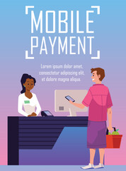 Vertical banner or poster about mobile payment flat style, vector illustration
