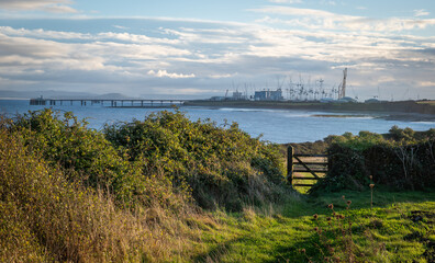 Early morning on the coast path at Lilstock on the Bristol Channel, Somerset looking towards...