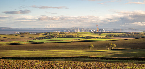 Early morning looking across the fields of Somerset towards the Bristol Channel and Hinkley Point...