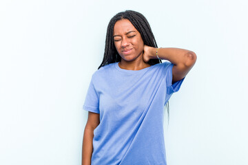 Fototapeta premium Young African American woman with braids hair isolated on blue background suffering neck pain due to sedentary lifestyle.