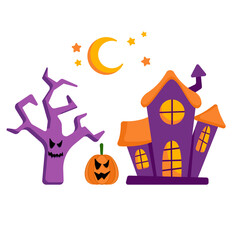 Vector flat set of elements for Halloween. Cute illustration hello halloween