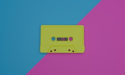 Fototapeta premium 3d illustration , image of audio cassette , bicolor background , 3d rendering
