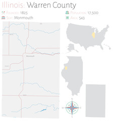 Large and detailed map of Warren county in Illinois, USA.