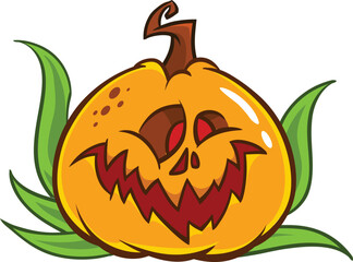 Cartoon  halloween pumpkin head with scary expression. Vector illustration of jack-o-lantern
