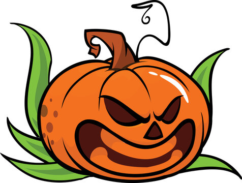 Cartoon  halloween pumpkin head with scary expression. Vector illustration of jack-o-lantern