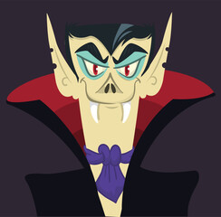 Cute cartoon vampire smiling. Vector illustration