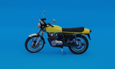 3d illustration, motorcycle, blue background, 3d rendering.