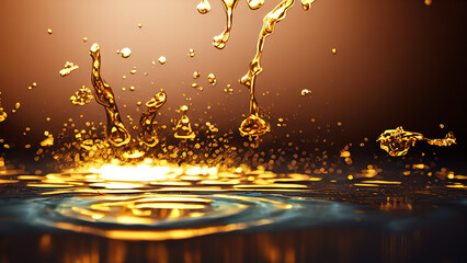 Luxury golden splash, abstract golden liquid 3d illustration.