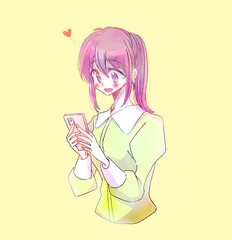 嬉しそうにスマホを触る女性